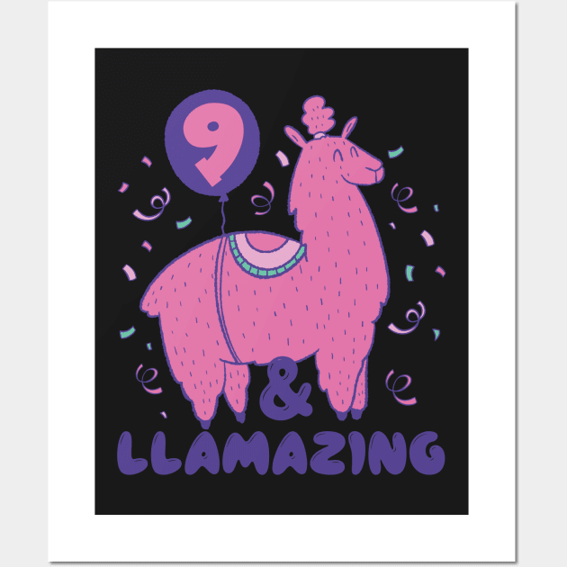 Llamazing 9th Birthday 9 Years Old Llama Girls Kids Gift product Wall Art by theodoros20